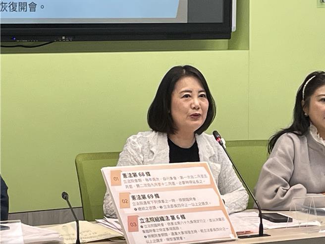 立法院民進黨團幹事長吳思瑤表示，立法院常會、臨時會都有憲法規定，國民黨團不要常會、臨時會傻傻分不清，在正式常會前，召開臨時會，這是前無古人後無來者，違反憲政規定，無視立法院內規。（蔡雯如攝）