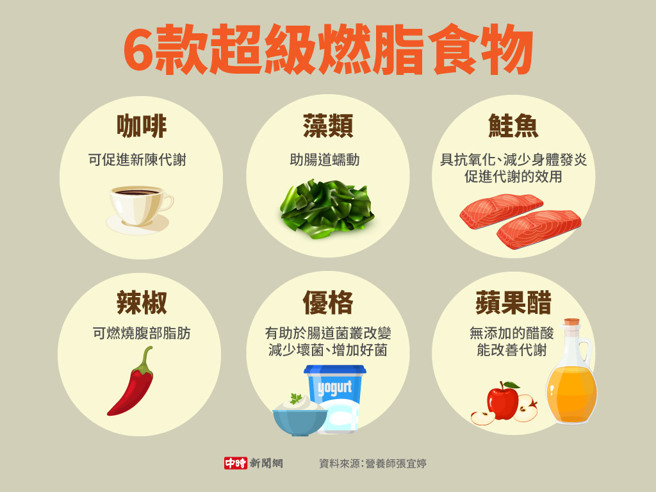6款超級燃脂食物(製圖/中時新聞網)