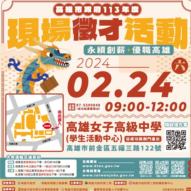 高雄开春首场大型徵才活动将于24日在高雄女中登场。（翻摄照片／洪靖宜高雄传真）