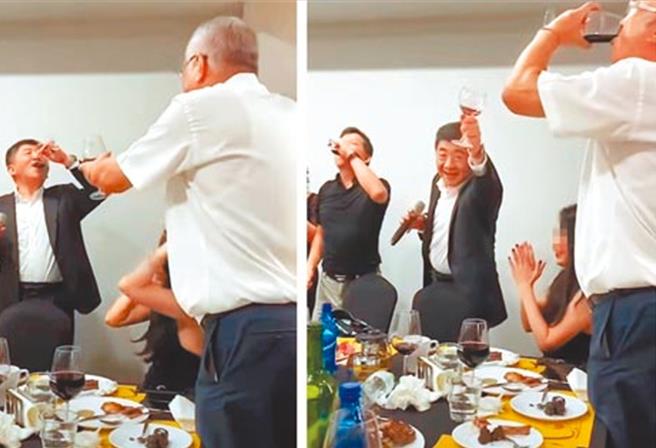 陈识中（右图黑衣）遭爆料与前卫福部长陈时中一起吃饭喝酒，还大讚陈时中「好酒量」。（记者翻摄）★《中时新闻网》关心您：饮酒过量，有碍健康。酒后不开车，安全有保障！