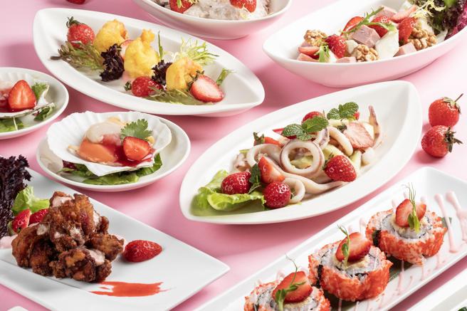 台南大皇冠假日酒店元素自助餐厅以草莓季为题打造系列料理。（台南大皇冠假日酒店提供）