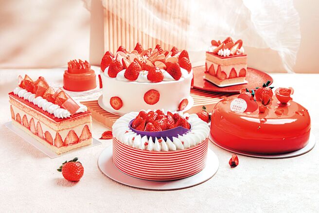 台北君悦酒店Baguette礼品烘焙坊抢情人节商机，今年亦推出草莓主题甜点。图／业者提供