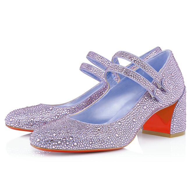Christian Louboutin新春胶囊系列Miss Jane烟灰紫色水晶粗跟高跟鞋，10万7100元。（CL提供）