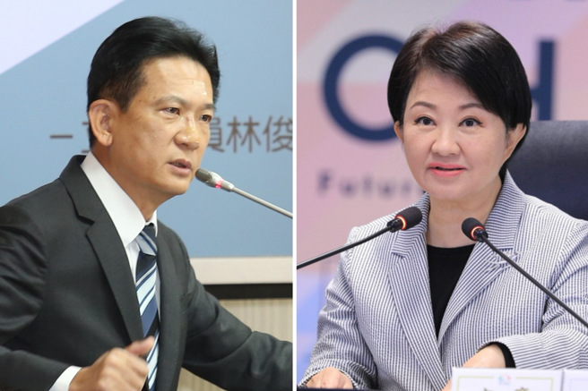 瘦肉精爭議延燒，民進黨立委林俊憲（左）日前稱依《憲法》規定，可邀台中市長盧秀燕（右）到立院備詢。（合成圖／中時資料照）