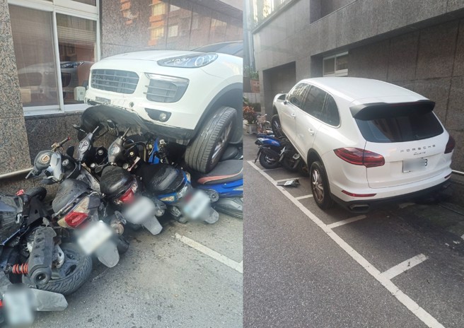 北市一辆保时捷休旅车，发生车祸后失控，路旁机车惨遭辗压。（翻摄画面）