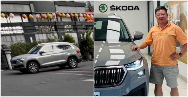 蔡阿炮開著去年牽的新車來拜拜。（圖／讀者提供／翻攝蔡阿炮臉書）