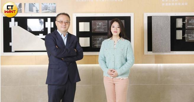 冠军建材第三代姊弟林孟瑜(右)、林佑宇(左)在公司担任董事长特助和总经理等要职，两人首度同框接受媒体专访，也象徵冠军新世代的来临。（图／刘耿豪摄）