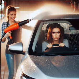 洗車打工遭羞辱！妙齡女持「高壓水槍狂噴奧客」 反擊影片讓女子爆紅！