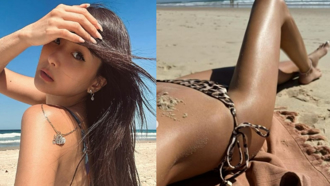 孙芸芸海边躺平晒肉「豹纹比基尼」邪恶视角曝