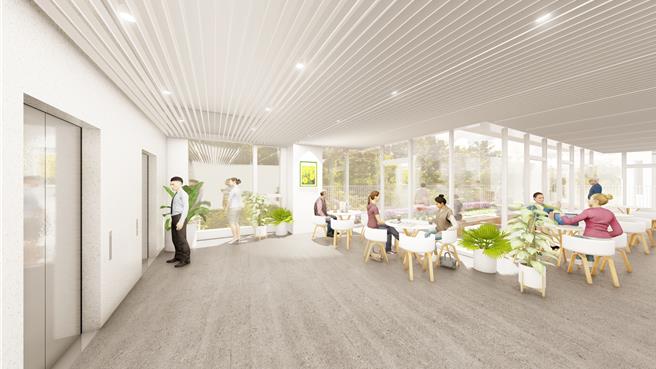 高雄市六龜區行政中心新建工程梯廳。（高雄市政府工務局提供／林雅惠傳真）