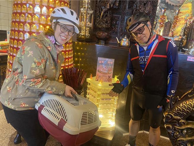 民眾認養貓咪，新北市動保處免費贈予寵物平安燈。（新北市動保處提供）