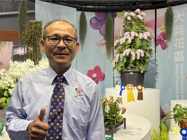 60歲何國芳今年拿下台灣國際蘭展、世界蘭展的全場總冠軍。（曹婷婷攝）