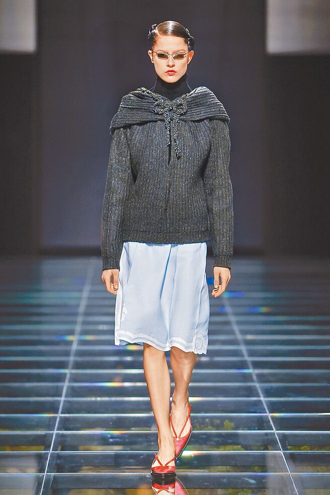 本季有許多領口獨特的毛衣。（Prada提供）