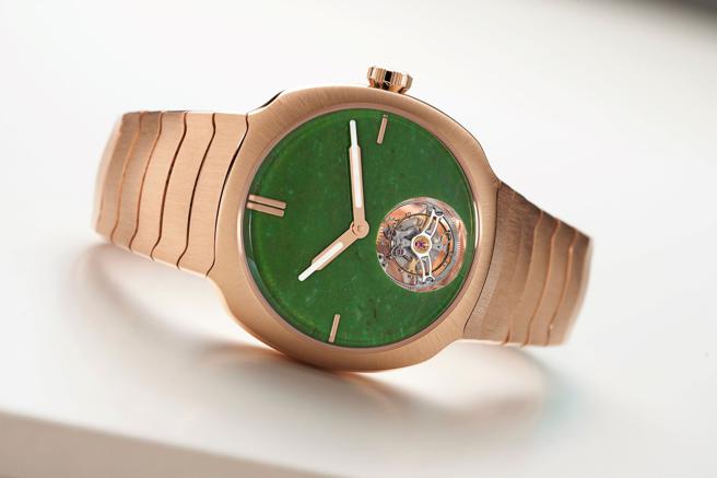 亨利慕時疾速者陀飛輪懷俄明玉石腕表，437萬元。（H. Moser & Cie.提供）