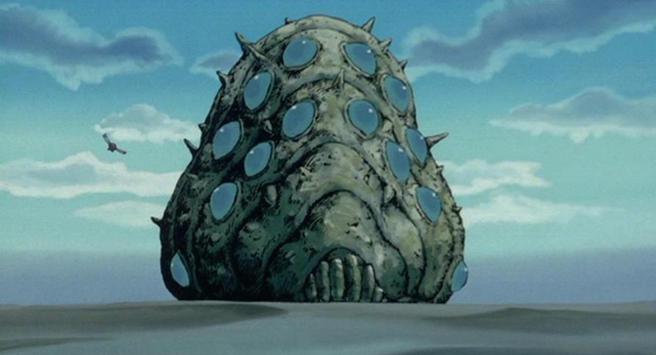 《風之谷》中的王蟲在平靜時眼睛為藍色。（畫面擷自《風之谷》）