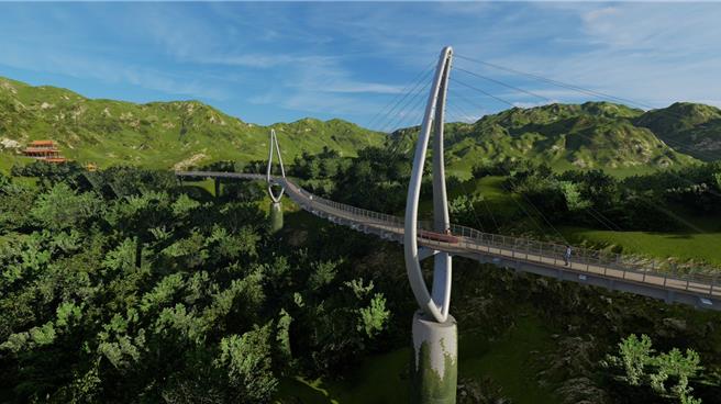 台北市工務局大地工程處規畫興建長390公尺、寬3.5公尺、橋墩高10至50公尺的人行吊橋，銜接貓纜貓空站以及天恩宮，預估2027年完工，今(27)日獲台北市都委獲通過。(黃敬文翻攝)