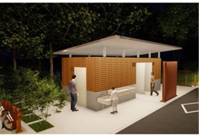 嘉义市「嘉油铁马道」南京路站公厕模拟示意图。（嘉义市政府提供／廖素慧嘉市传真）