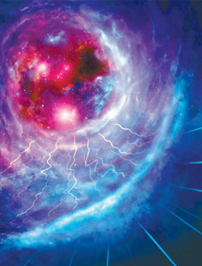 2023年度中國科學十大進展發布拉索入選 。圖為「拉索」巨型超高能伽馬射線泡狀結構模擬示意圖。（中國科學院高能物理研究所提供）