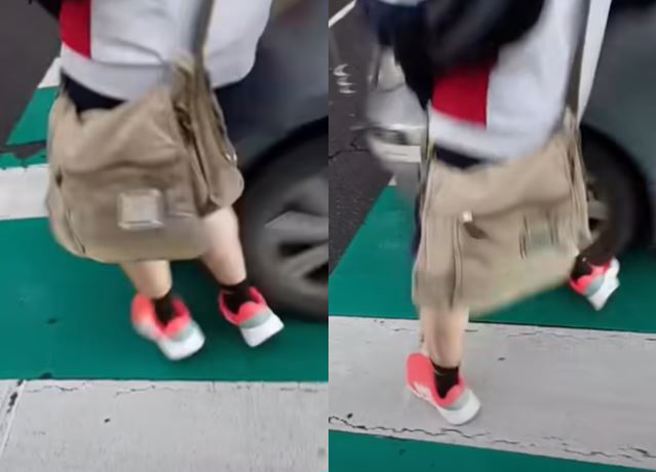 有國中生在上學的路上，走在斑馬線上時，遭到未禮讓的汽車駕駛擦撞，氣得在現場開罵「你他x的眼瞎啊」。（ 圖／ 翻攝自「WoWtchout-地圖型行車影像分享平台」）