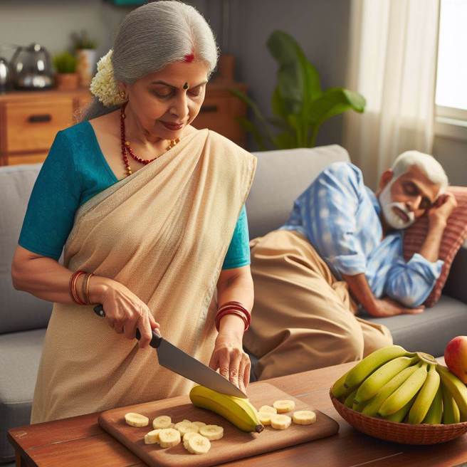 印度一名人妻不满老公外遇，趁他熟睡持刀斩断情根后逃逸。（AI生成图）