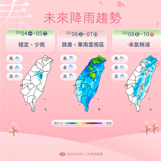 未来降雨趋势。（中央气象署提供／蔡亚桦台北传真）