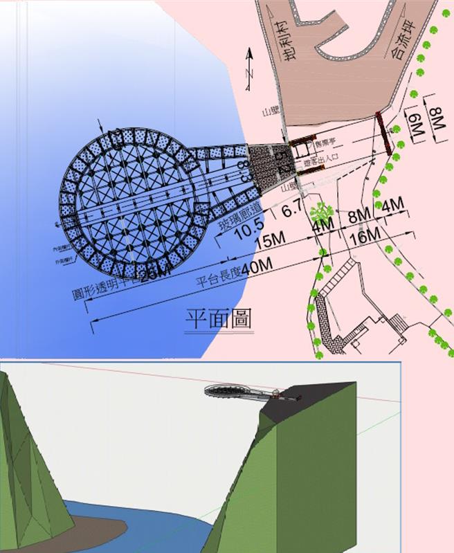 縣府將斥資4500多萬元在土虱灣興建懸臂玻璃觀景平台，讓遊客以多重視角欣賞壯麗的土虱灣。（南投縣政府提供／楊靜茹南投傳真）