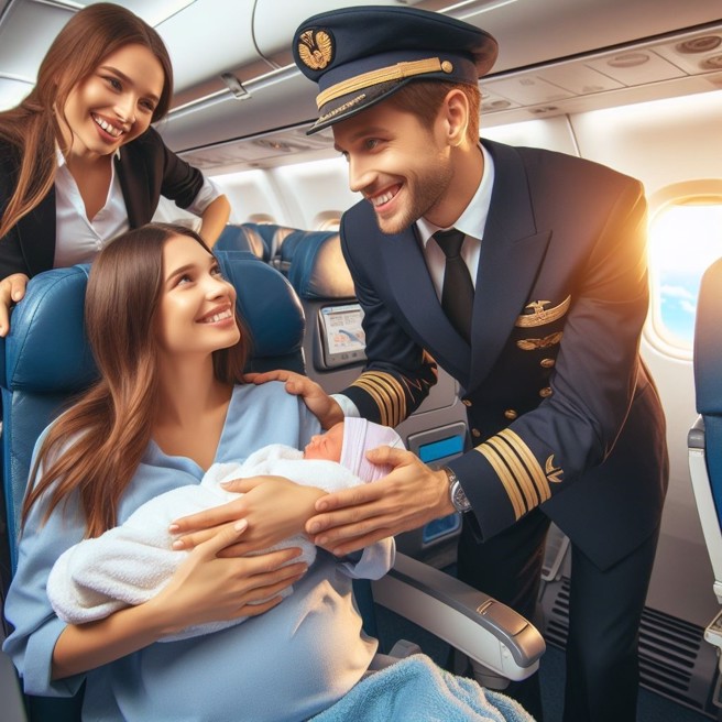 一班从台北飞往曼谷的飞机，飞行图中有孕妇紧急生产，机长衝出机长室协助接生。（AI生成图）
