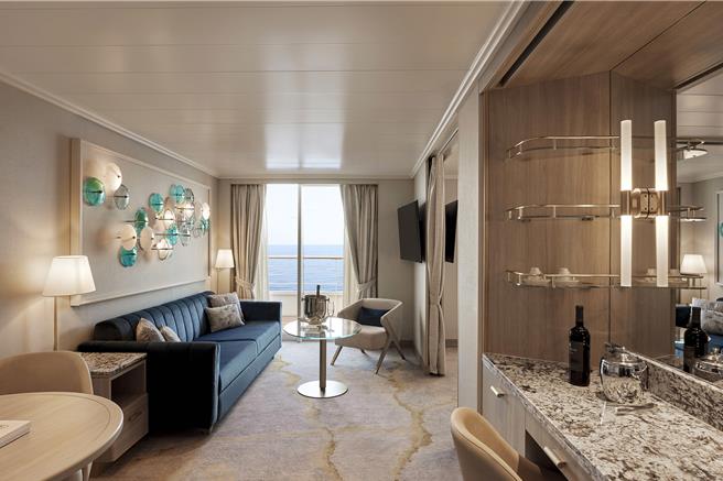 水晶交響號藍寶石陽台套房，目前正展開長達 14天的東亞探索之旅。（艾旅國際旅行社提供／吳娮翎台北傳真） 