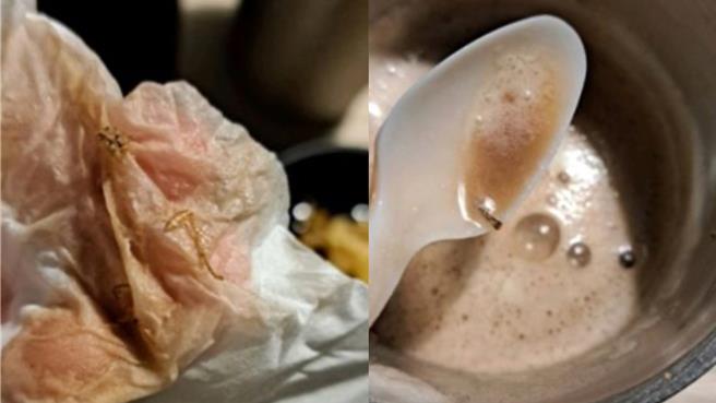 有消費者到竹間用餐喝冰沙，竟驚見蟑螂碎屍。（摘自爆料公社）