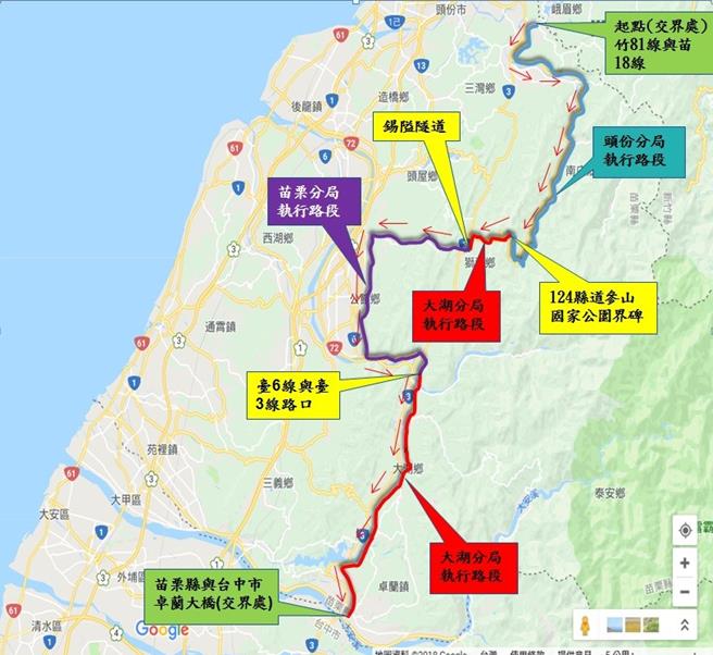 「2024国际自行车环台赛─浪漫台3线站」将于年3月12日登场，赛事路线图如下。（苗栗县警局提供／谢明俊苗栗传真）