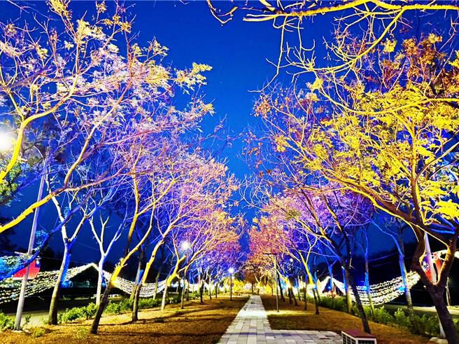 高铁绿园道上的夜间光环境。（云林县府交通工务局提供）