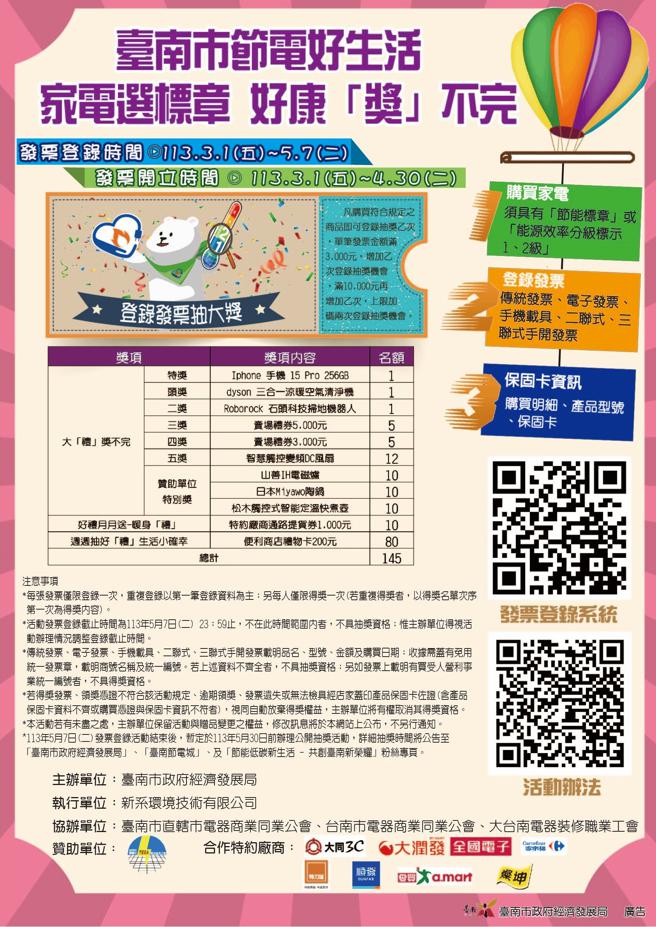 台南汰舊家電抽獎活動資訊 (圖片來源：台南經發局提供)