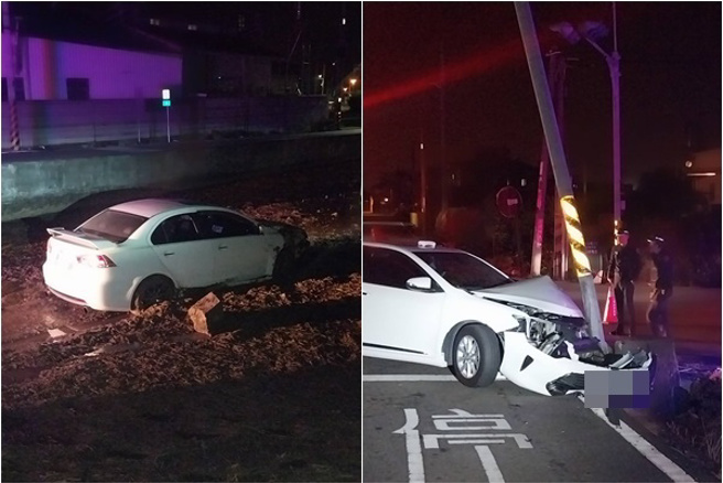 苗栗苑裡頻演碰碰車！「撞斷燈桿、飛越水田」 ，居民無奈：豪車耕田。(民眾提供)