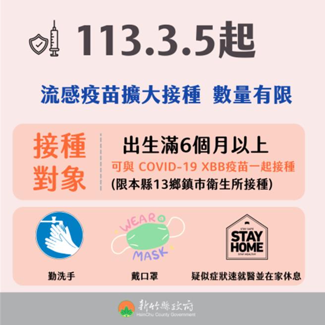 新竹縣擴大接種流感疫苗。（新竹縣政府提供）