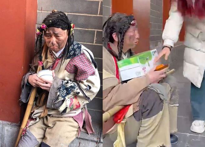 大陸有名男子扮演乞丐，月薪7萬元買了房子又娶漂亮妻子，羨煞不少網友。（圖／翻攝自微博）