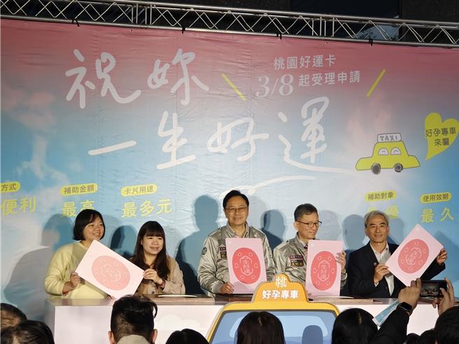 桃园市政府推出「好孕专车」，符合资格产孕妇可享有每次最高250元、总补助金额9000元的计程车补助，民眾在8日早上9时起可申请。桃园市长张善政表示，期盼桃园成为大家愿意生小孩的快乐城市。（赖佑维摄）