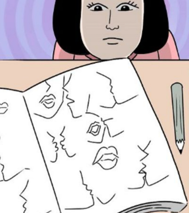 MINAMO自曝10岁对性爱有初步启蒙，课堂上画亲吻和嘴唇涂鸭，遭到老师撞见，是她的黑歷史。（图／摘自livedoor）