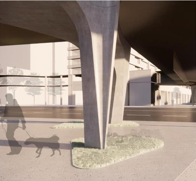 市府表示，日前審議委員會通過「關埔空橋都市景觀準則」，未來空橋將以橋體形式輕量化不落柱為原則，若需落柱則以「下窄上寬」型式為主。（新竹市政府提供／王惠慧新竹傳真）