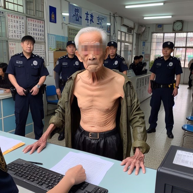 新北板桥区一名老人不满社福员约访时间太久，居然在身上淋汽油跑去社福中心理论。（AI生成图）