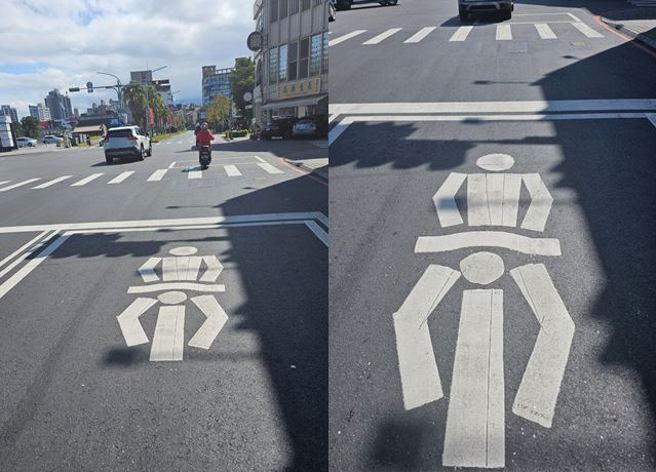 有女子因為第一次來台灣，常發現大馬路上出現「兩個人」的圖案，讓她感到很疑惑。（圖／翻攝自臉書笑圖.有梗廢文.好笑影片研究社）