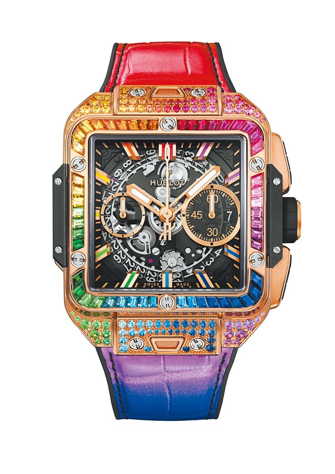 宇舶表Square Bang Unico彩虹宝石计时码表，皇金款319万2000元。（HUBLOT提供）