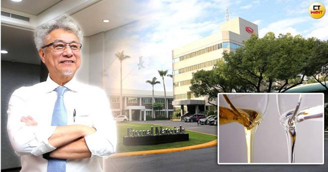 长兴材料高国伦出任董座14年来，在三年前与团队共同缔造破五百亿营收大关成绩。右下角为长兴起家的合成树脂中的环氧树脂。（图／赵世勋摄、CTWANT合成）