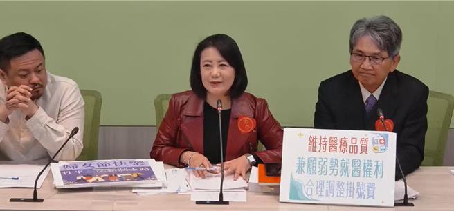 民进党立院党团干事长吴思瑶（中）8日表示，卫福部主管的是医疗费用，而不是行政费用，政策目的可以达到医疗成本合理化、优化医事人员照顾、改变国人就医习惯。（摘自民进党立院党团直播）
