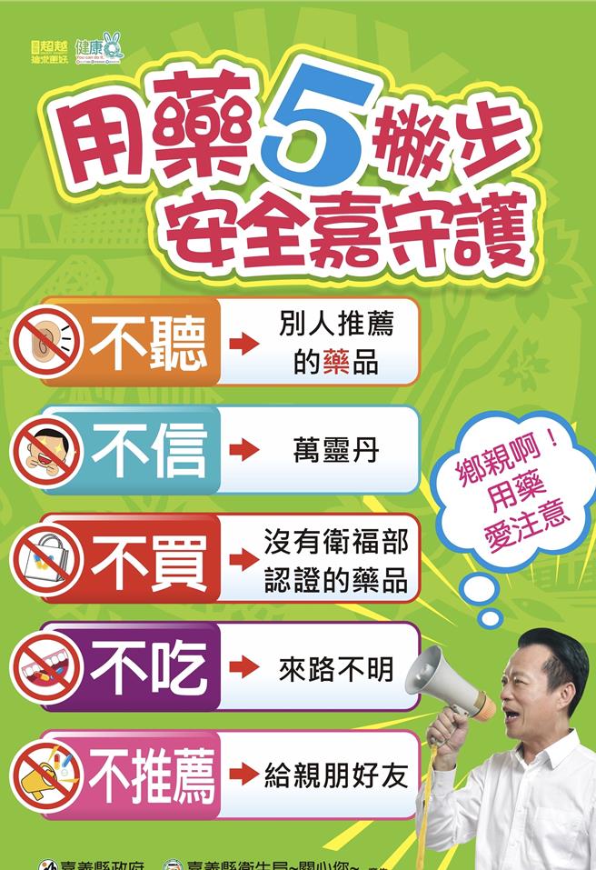 嘉义县政府取缔膨风广告，并加强宣导用药安全5不原则。（嘉义县政府提供／廖素慧嘉义传真）