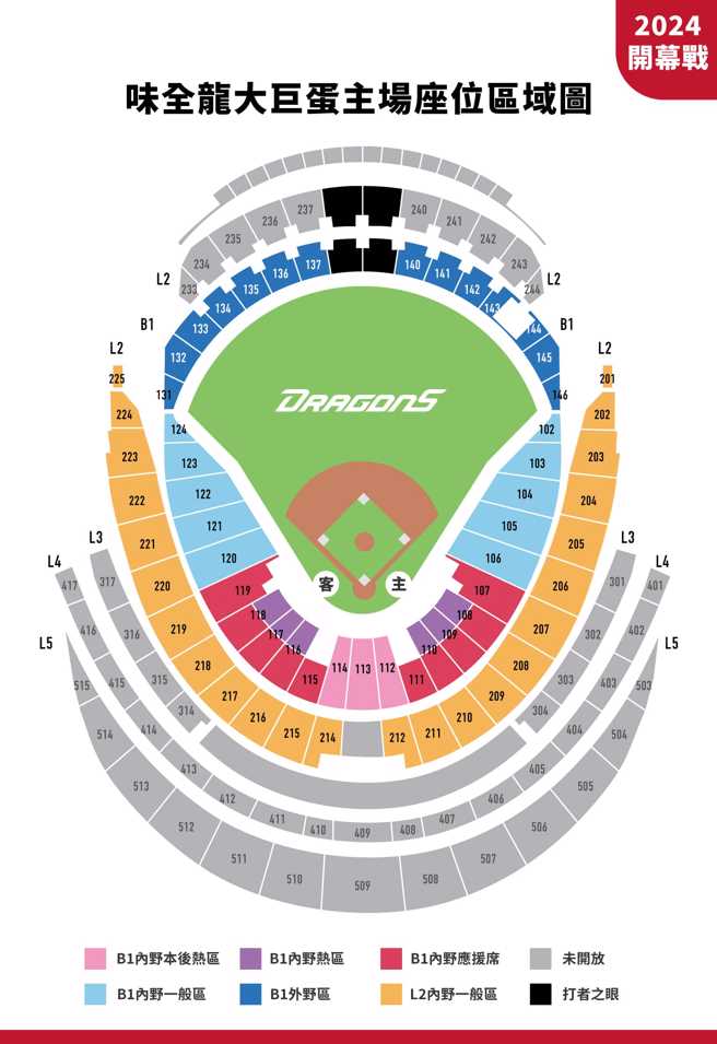 味全龍開幕戰台北大巨蛋座位圖。（味全龍提供）
