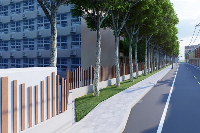 竹北国中通学廊道翻新工程将在11日开工，预计10月底完工后的示意图。（新竹县政府提供／罗浚滨新竹传真）