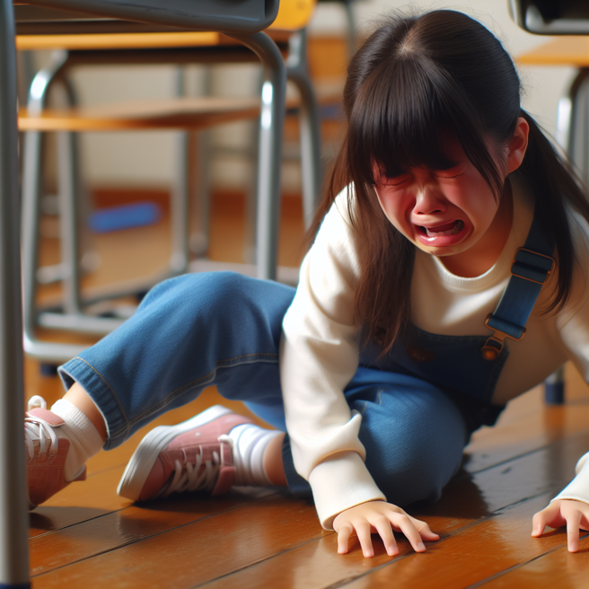 女童跌坐在地上导致脊椎骨折、骨裂，女同学及其父母判赔1万339元。（AI生成图）