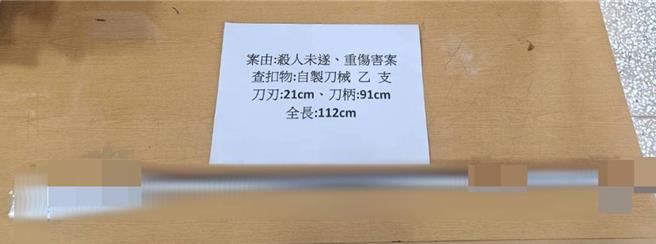 澎湖10日清晨5時許，發生一起7旬老翁遭長期不睦鄰居砍殺多刀，圖為警方扣案的凶器。（馬公分局提供／許逸民澎湖傳真）