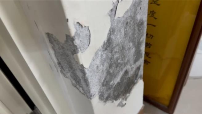 民眾1樓至地下室嚴重龜裂，造成不明水源水淹地下室，造成牆壁壁癌嚴重。（台北市議員陳怡君提供／劉彥宜台北傳真）