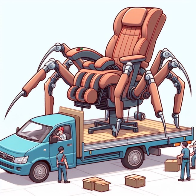新北市一间汽车旅馆放间内的八爪椅，疑似被客人偷走，业者在脸书PO文要客人归还。（AI生成图）